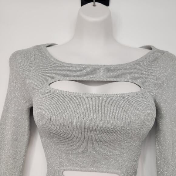 Camila Coelho Silver Kamari Cut Out Metallic Long Sleeve Top Revolve Women S - Picture 5 of 7
